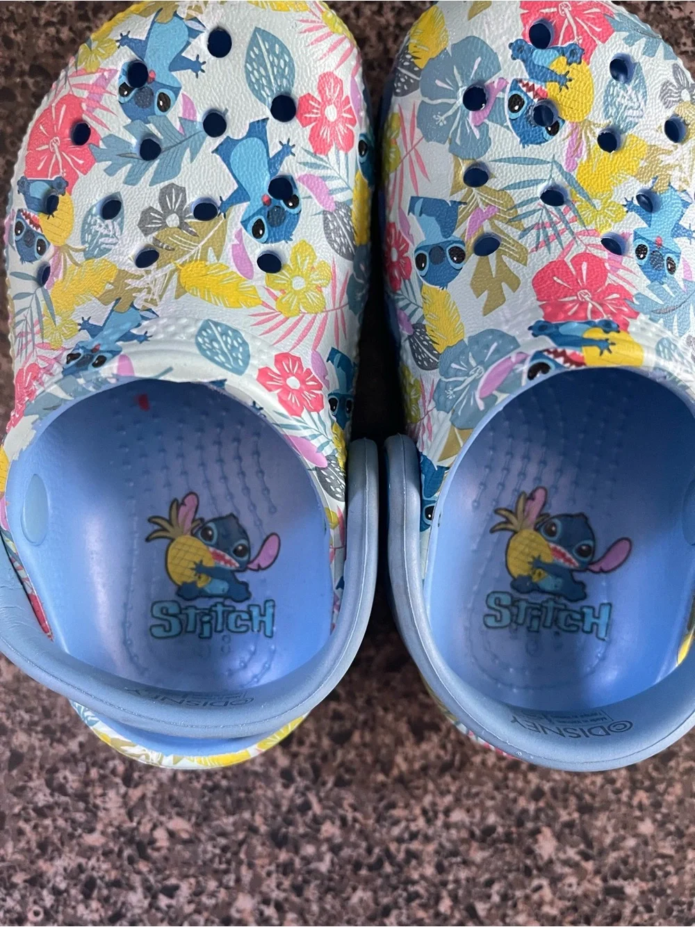 CROCS Size Kids 6 Blue Stitch Tropical Classic Clogs Travel Vacation Disney
